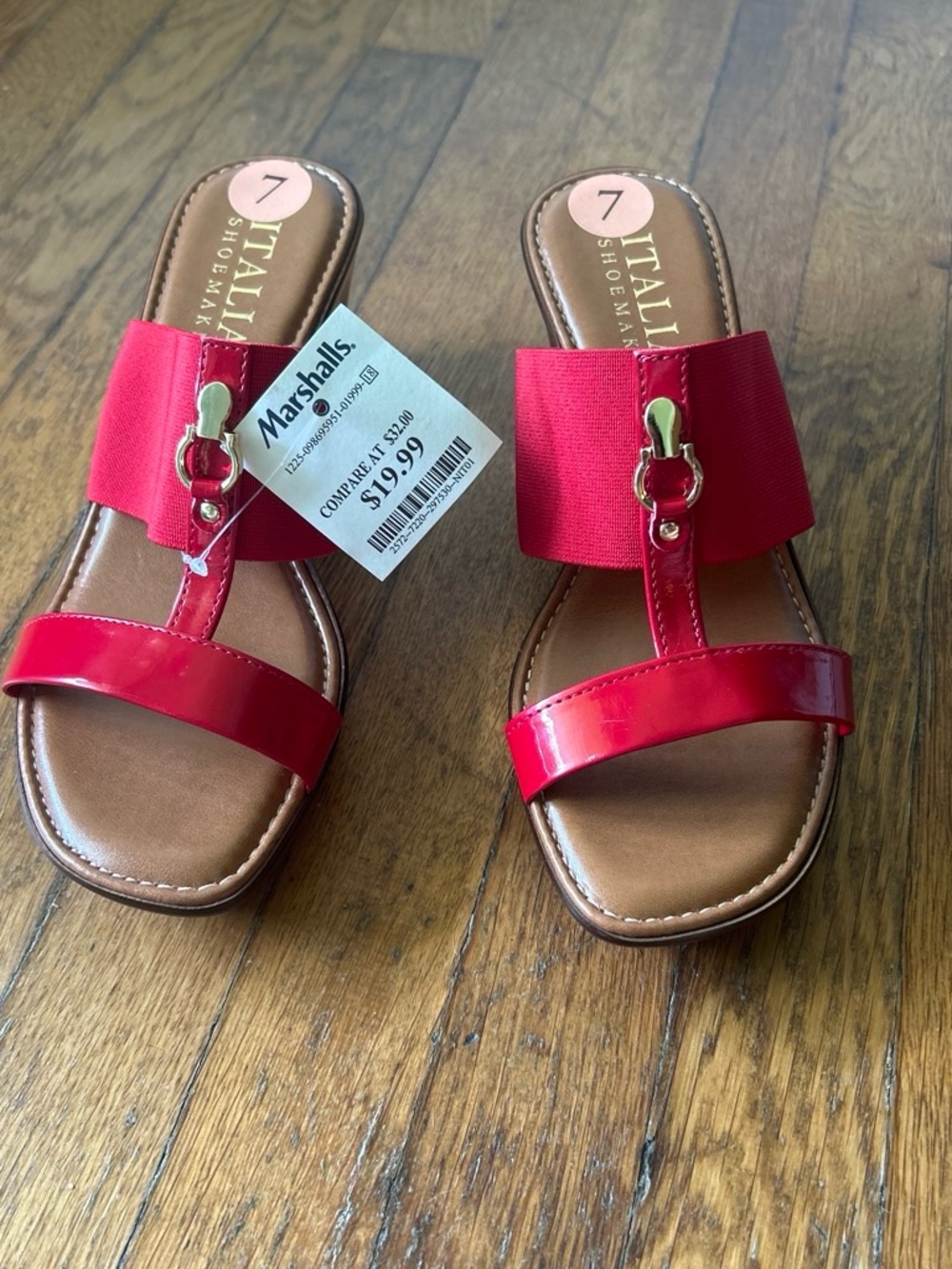 Italian Shoemakers Bright Red Women's Slide Sandals with Gold Hardware